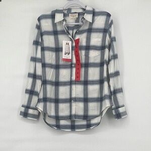 Weatherproof nwt blue white plaid button stretch cotton shirt